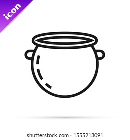 Black line Halloween witch cauldron icon isolated on white background. Happy Halloween party.  Vector Illustration