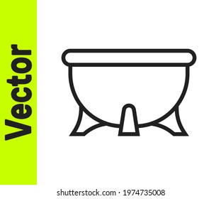 Black line Halloween witch cauldron icon isolated on white background. Happy Halloween party.  Vector