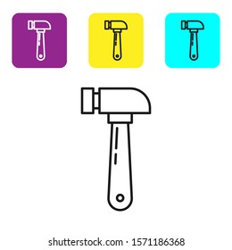 Black line Hammer icon isolated on white background. Tool for repair. Set icons colorful square buttons. Vector Illustration