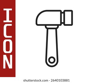 Black line Hammer icon isolated on white background. Tool for repair.  Vector Illustration