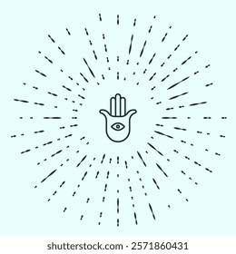 Black line Hamsa hand icon isolated on grey background. Hand of Fatima - amulet, symbol of protection from devil eye. Abstract circle random dots. Vector