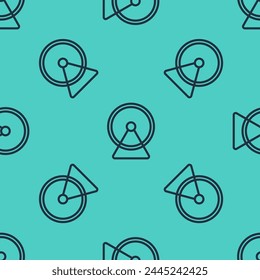 Black line Hamster wheel icon isolated seamless pattern on green background. Wheel for rodents. Pet shop.  Vector