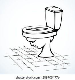 Black line hand draw crazy man work klerk victim sit wc bowl app humor logo idea icon sign art sketch cartoon. Girl like bizarre sick ill dumb false faq lie smart phobia value trust share flush seat