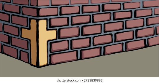 Línea negra dibujada a mano biblia gran grunge Grande sólido corte forma sala de castillo decoración de valla camino camino piso. Icono de primer plano signo de gracia decoración fuerte idea de evangelio confiar en el diseño de estilo de boceto de arte bíblico retro