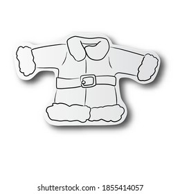 black line hand drawn of Santa Claus costume on cut paper with shadow isolated on white background