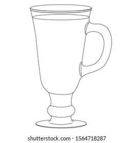 Black line hand drawn vector illustration of a cup of tea, coffee or water isolated on white background