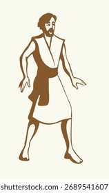 Black line hand drawn young age crazy face Jew boy belief pray god Jesus Christ. jewish bible prayer old guy Paul step move away see abuse meet stop believe retro Moses faith biblic story art sketch