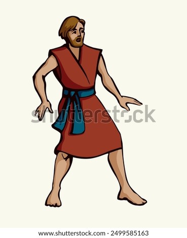 Black line hand drawn young age crazy face Jew boy belief pray god Jesus Christ. jewish bible prayer old guy Paul step move away see abuse meet stop believe retro Moses faith biblic story art sketch
