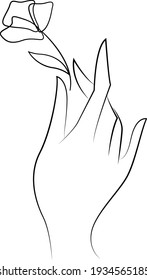 black line hand with flower