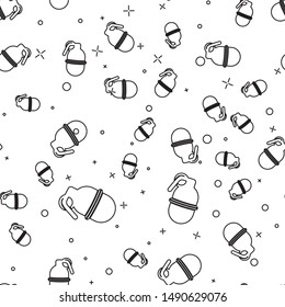 Black line Hand grenade icon isolated seamless pattern on white background. Bomb explosion.  Vector Illustration