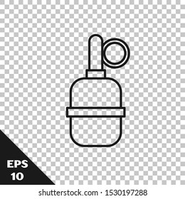Black line Hand grenade icon isolated on transparent background. Bomb explosion.  Vector Illustration