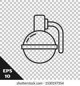 Black line Hand grenade icon isolated on transparent background. Bomb explosion.  Vector Illustration