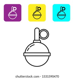 Black line Hand grenade icon isolated on white background. Bomb explosion. Set icons colorful square buttons. Vector Illustration
