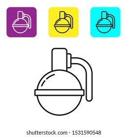 Black line Hand grenade icon isolated on white background. Bomb explosion. Set icons colorful square buttons. Vector Illustration