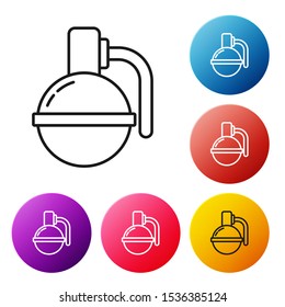 Black line Hand grenade icon isolated on white background. Bomb explosion. Set icons colorful circle buttons. Vector Illustration