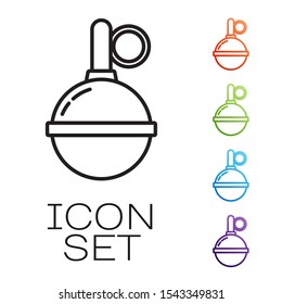 Black line Hand grenade icon isolated on white background. Bomb explosion. Set icons colorful. Vector Illustration