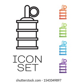 Black line Hand grenade icon isolated on white background. Bomb explosion. Set icons colorful. Vector Illustration