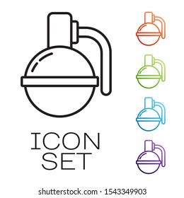 Black line Hand grenade icon isolated on white background. Bomb explosion. Set icons colorful. Vector Illustration