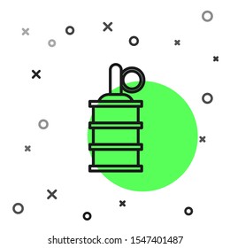 Black line Hand grenade icon isolated on white background. Bomb explosion.  Vector Illustration
