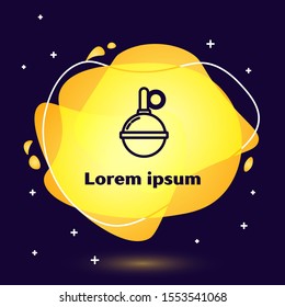 Black line Hand grenade icon isolated on blue background. Bomb explosion. Abstract banner with liquid shapes. Vector Illustration