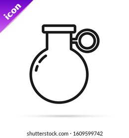 Black line Hand grenade icon isolated on white background. Bomb explosion.  Vector Illustration