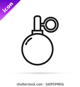 Black line Hand grenade icon isolated on white background. Bomb explosion.  Vector Illustration
