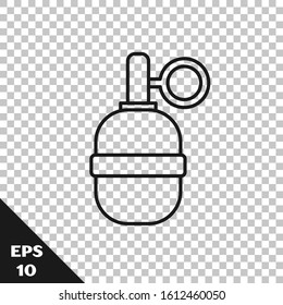 Black line Hand grenade icon isolated on transparent background. Bomb explosion.  Vector Illustration