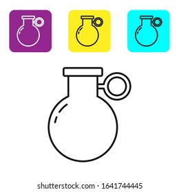 Black line Hand grenade icon isolated on white background. Bomb explosion. Set icons colorful square buttons. Vector Illustration