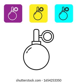 Black line Hand grenade icon isolated on white background. Bomb explosion. Set icons colorful square buttons. Vector Illustration
