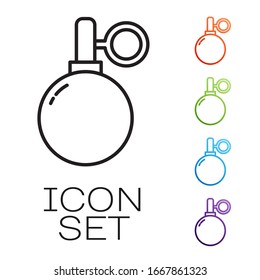 Black line Hand grenade icon isolated on white background. Bomb explosion. Set icons colorful. Vector Illustration