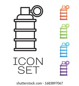 Black line Hand grenade icon isolated on white background. Bomb explosion. Set icons colorful. Vector Illustration