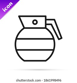 Black line Hand grenade icon isolated on white background. Bomb explosion.  Vector