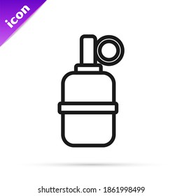 Black line Hand grenade icon isolated on white background. Bomb explosion.  Vector