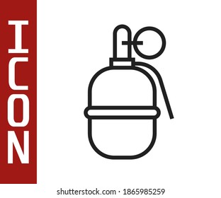 Black line Hand grenade icon isolated on white background. Bomb explosion.  Vector