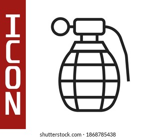 Black line Hand grenade icon isolated on white background. Bomb explosion.  Vector