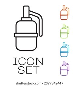 Black line Hand grenade icon isolated on white background. Bomb explosion. Set icons colorful. Vector