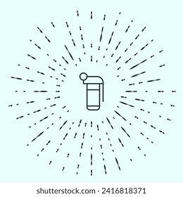 Schwarze Linie Handgranate Symbol einzeln auf grauem Hintergrund. Bombenexplosion. Abstrakte Kreis Zufallspunkte. Vektorgrafik