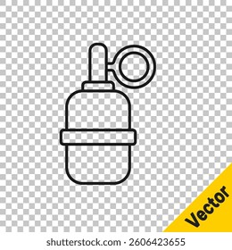 Black line Hand grenade icon isolated on transparent background. Bomb explosion.  Vector