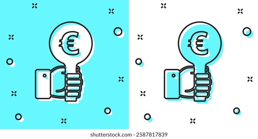 Black line Hand holding auction paddle icon isolated on green and white background. Bidding concept. Auction competition. Hands rising signs with BID inscriptions. Random dynamic shapes. Vector