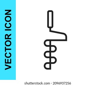 Black line Hand ice drill for winter fishing icon isolated on white background.  Vector