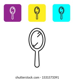 Black line Hand mirror icon isolated on white background. Set icons colorful square buttons. Vector Illustration