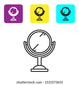 Black line Hand mirror icon isolated on white background. Set icons colorful square buttons. Vector Illustration