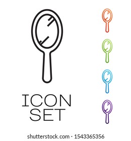 Black line Hand mirror icon isolated on white background. Set icons colorful. Vector Illustration