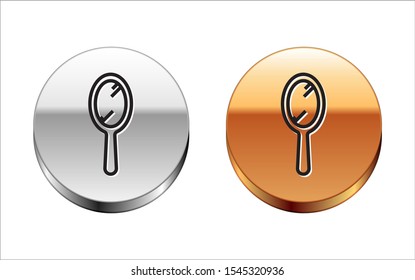 Black line Hand mirror icon isolated on white background. Silver-gold circle button. Vector Illustration