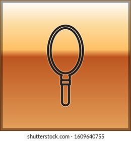 Black line Hand mirror icon isolated on gold background.  Vector Illustration