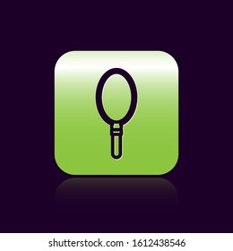 Black line Hand mirror icon isolated on black background. Green square button. Vector Illustration