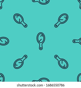 Black line Hand mirror icon isolated seamless pattern on green background.  Vector Illustration