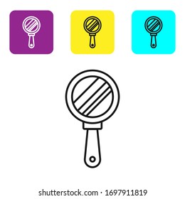 Black line Hand mirror icon isolated on white background. Set icons colorful square buttons. Vector Illustration
