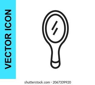 Black line Hand mirror icon isolated on white background.  Vector