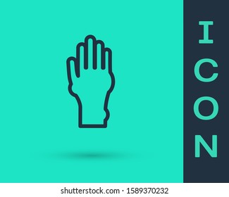 Black line Hand with psoriasis or eczema icon isolated on green background. Concept of human skin response to allergen or chronic body problem.  Vector Illustration